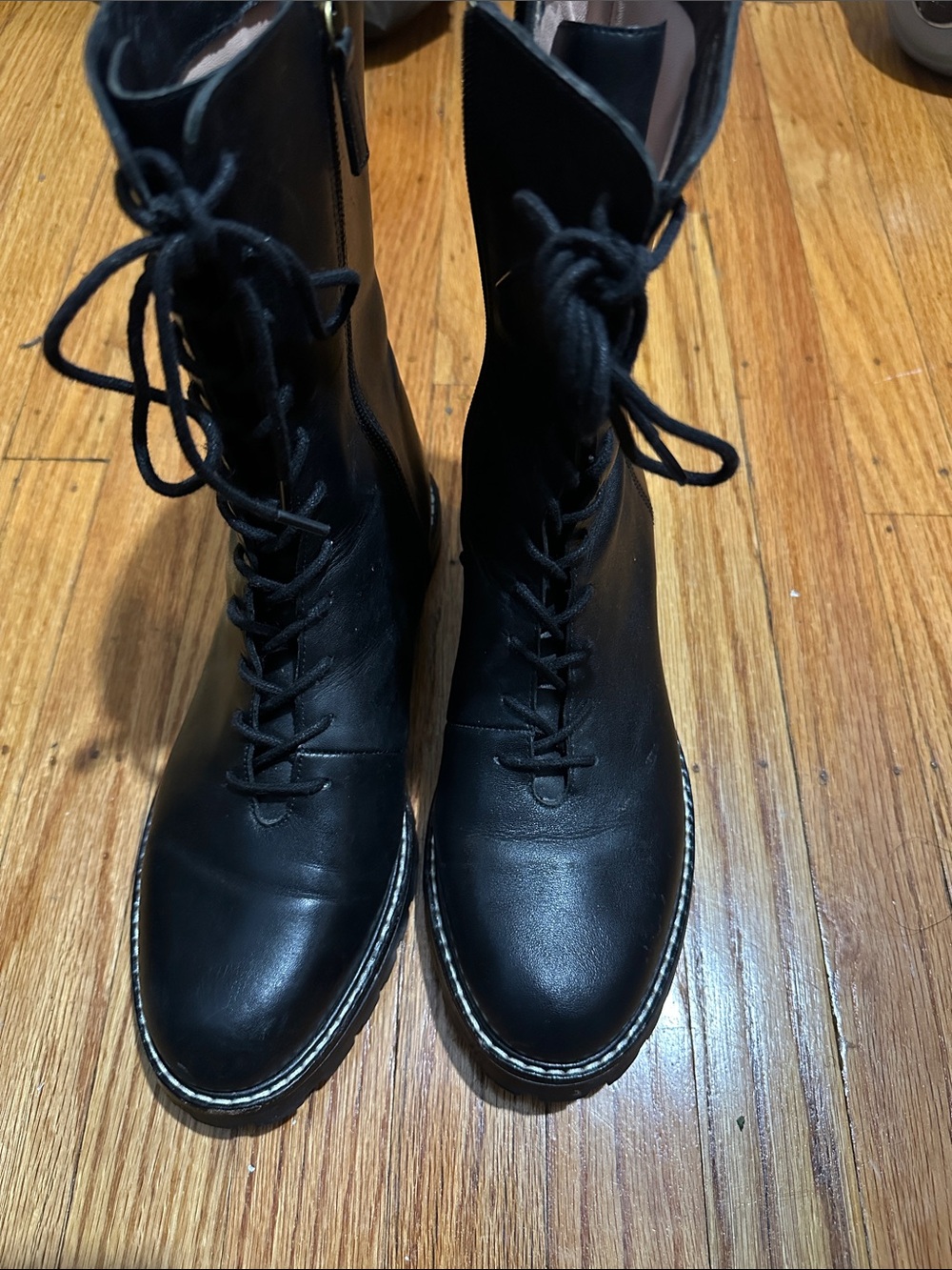 Women's Black Lace-Up Combat Boots - Classic Leather Style